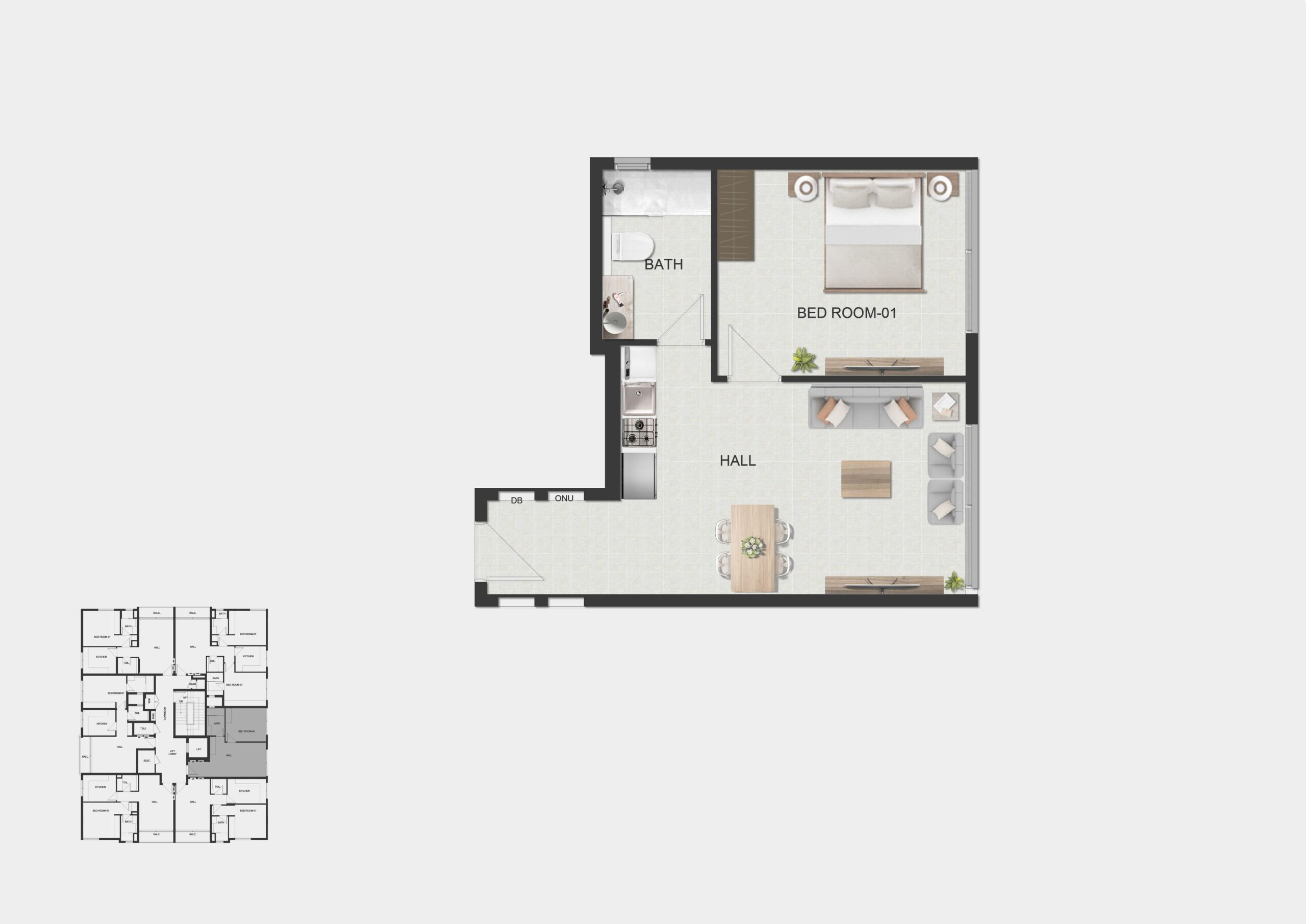 1 BH Open Kitchen floor plan